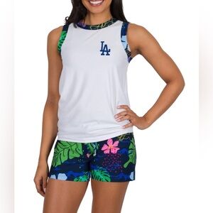 Women's White and Blue Sleeveless Top and Shorts Set